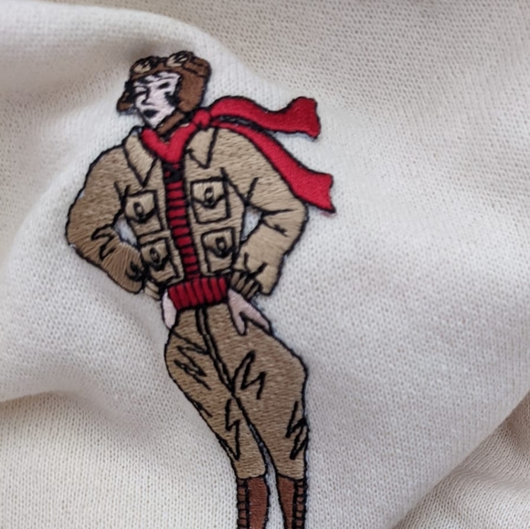 Vintage 80s aviator girl fighter pilot plane gucci stripe sweatshirt top xs/s - Picture 5 of 5